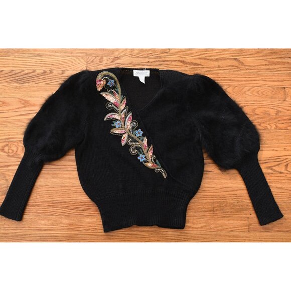 Vintage 1980s Large Black Sequin Leg of Mutton Sweater | by Sideeffects - Picture 2 of 9